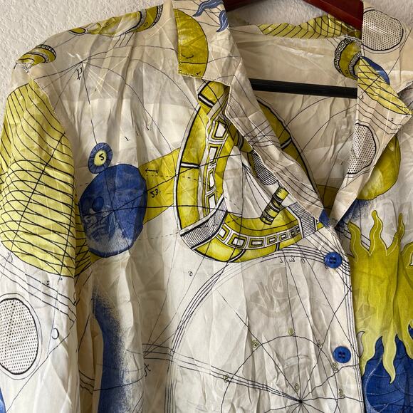Vintage sun and moon celestial silk long sleeve button up - Picture 6 of 8